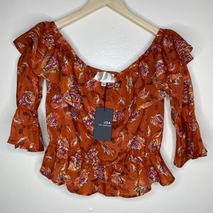JOA Off the Shoulder Orange Floral Top